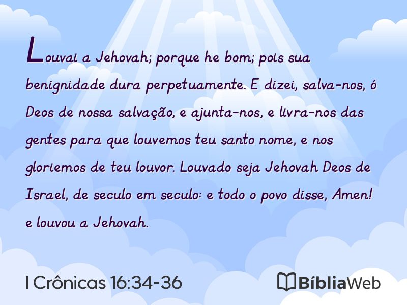 I Crônicas 16:34-36 em imagem para compartilhar