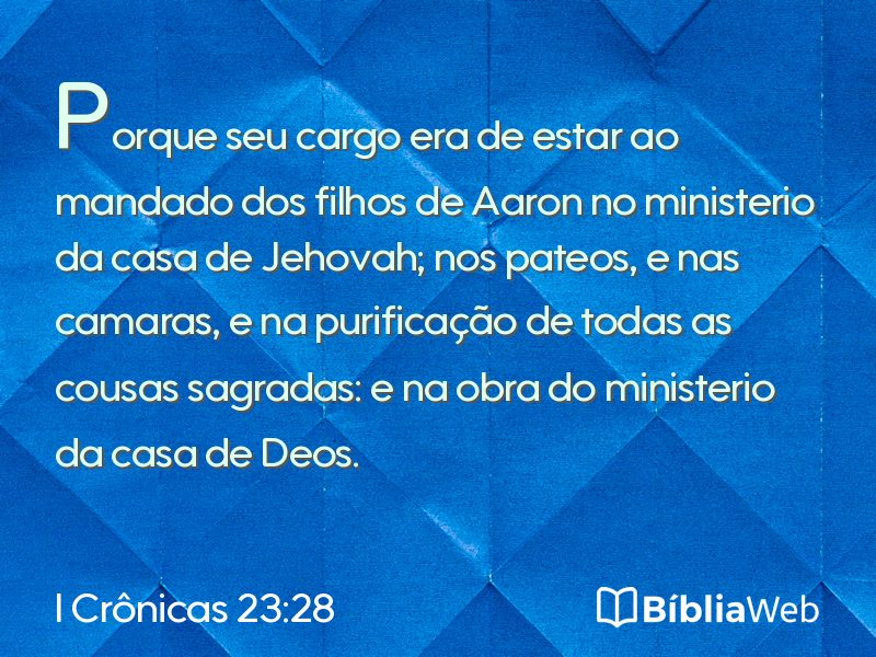 I Crônicas 23:28 em imagem para compartilhar