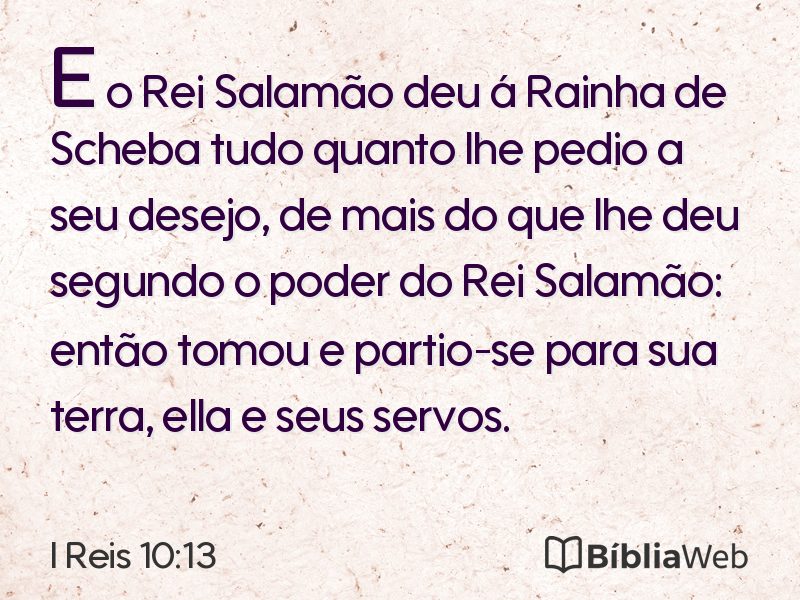 I Reis 10:13 em imagem para compartilhar