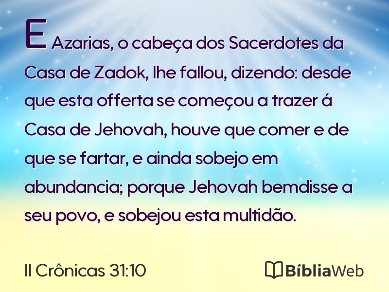 II Crônicas 31:10 em imagem para compartilhar