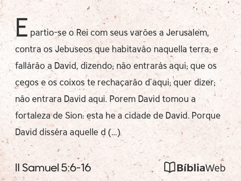 II Samuel 5:6-16 em imagem para compartilhar