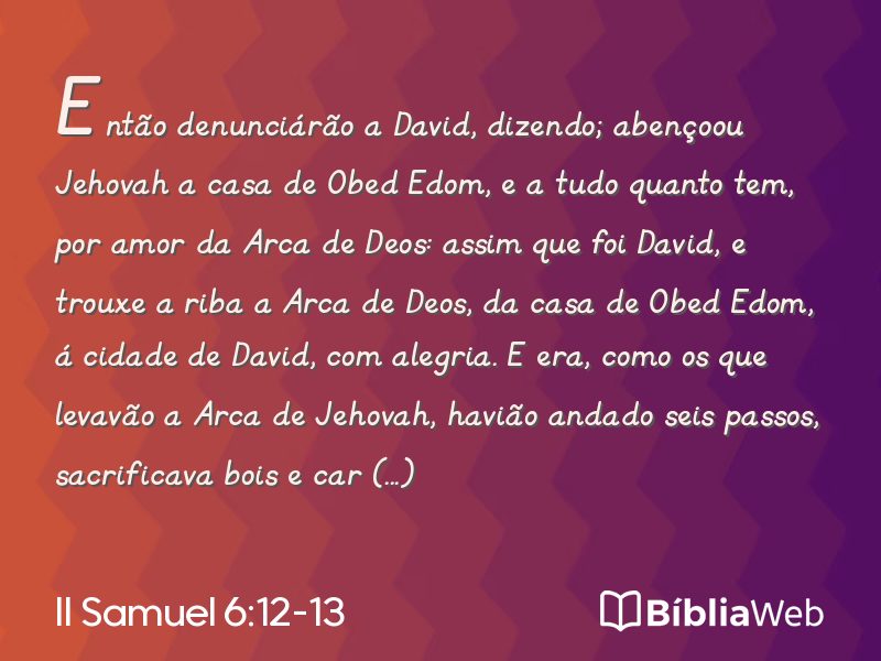 II Samuel 6:12-13 em imagem para compartilhar