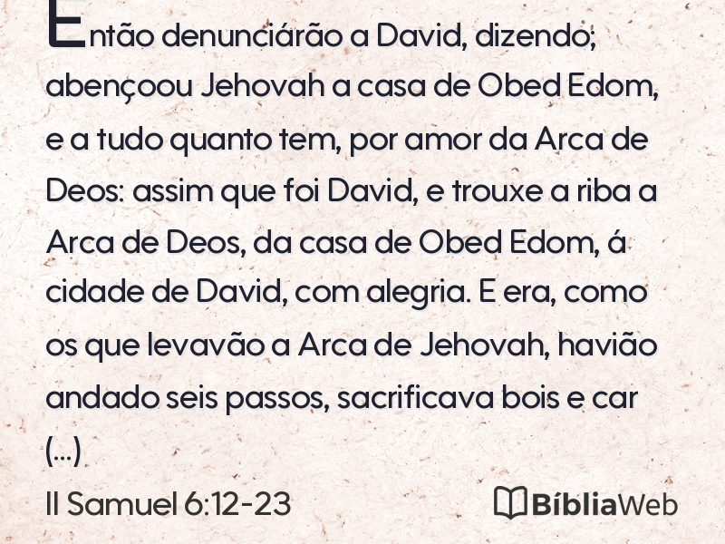 II Samuel 6:12-23 em imagem para compartilhar