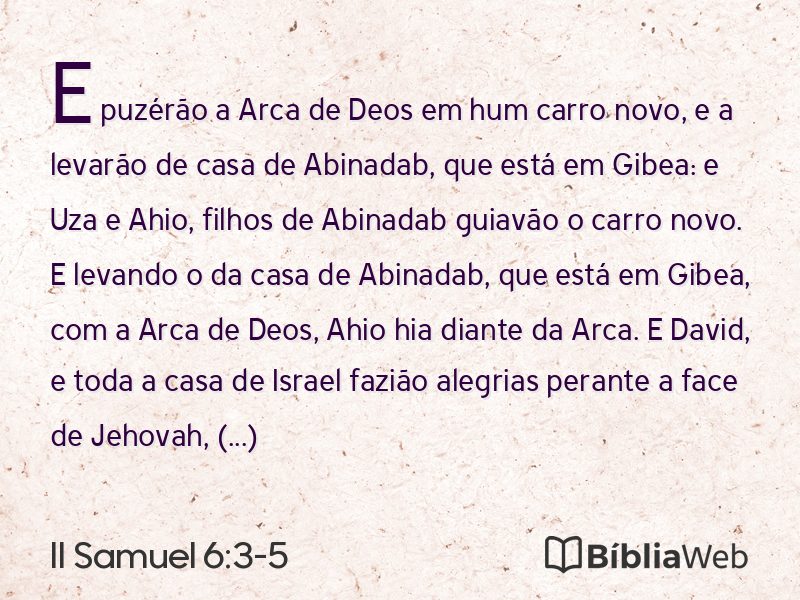 II Samuel 6:3-5 em imagem para compartilhar