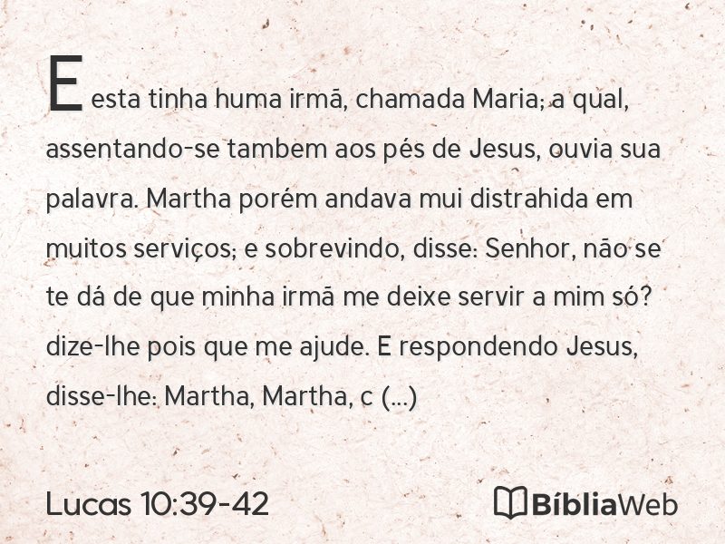 Lucas 10:39-42 em imagem para compartilhar