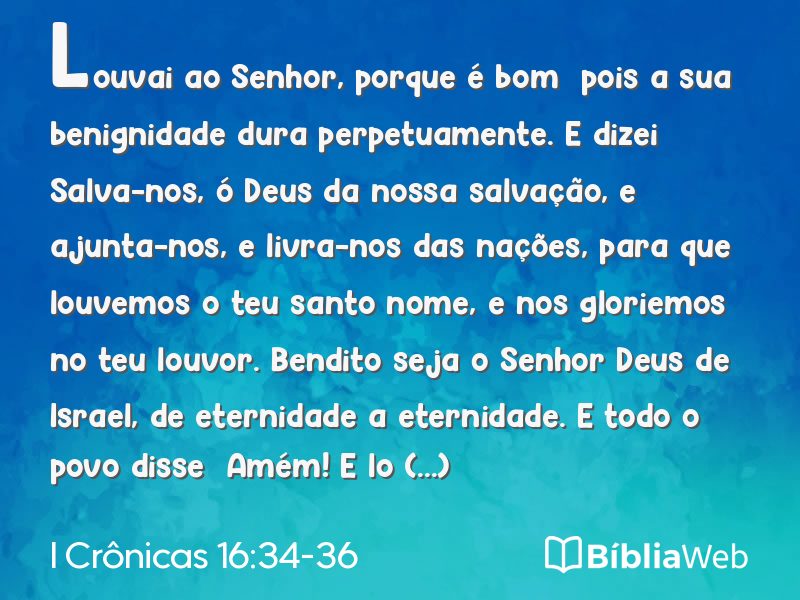 I Crônicas 16:34-36 em imagem para compartilhar