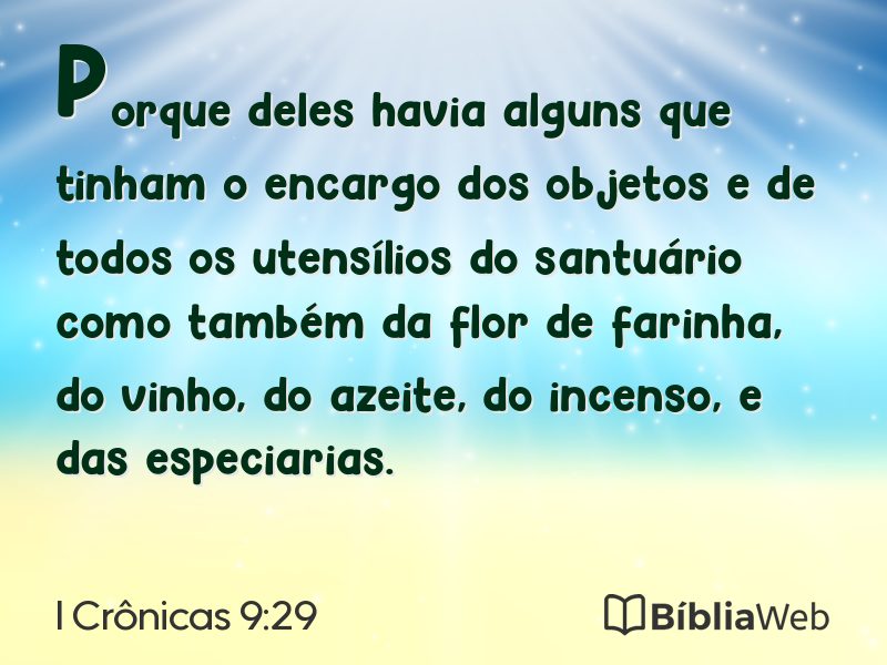 I Crônicas 9:29 em imagem para compartilhar