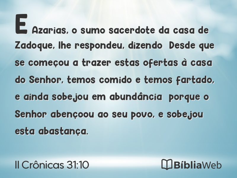 II Crônicas 31:10 em imagem para compartilhar