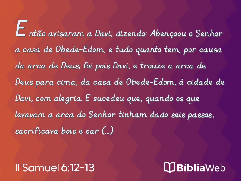 II Samuel 6:12-13 em imagem para compartilhar