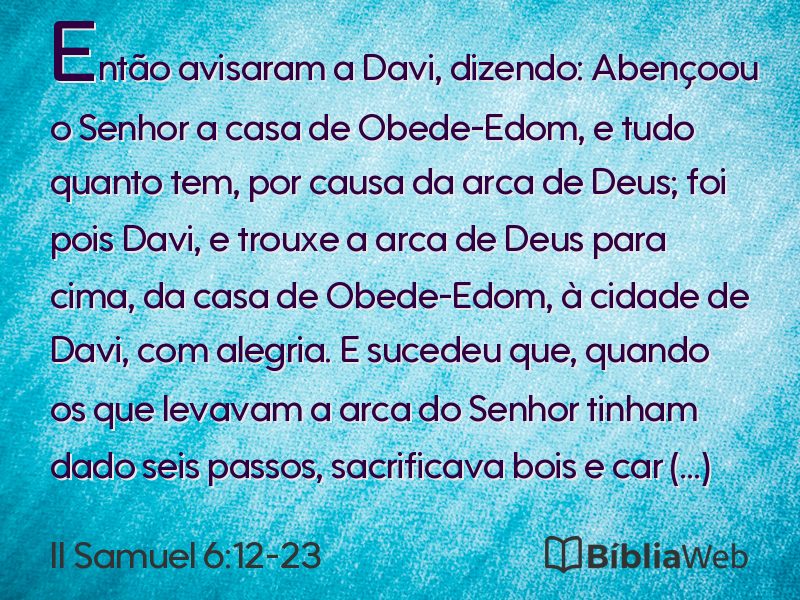 II Samuel 6:12-23 em imagem para compartilhar