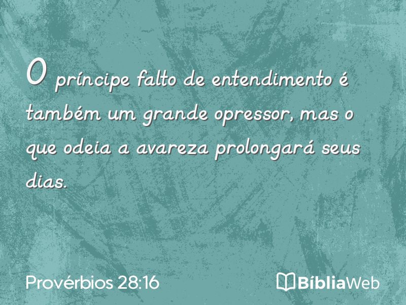 Provérbios 28:16 em imagem para compartilhar