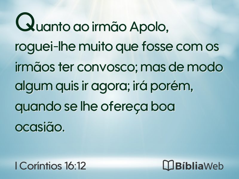 I Coríntios 16:12 em imagem para compartilhar