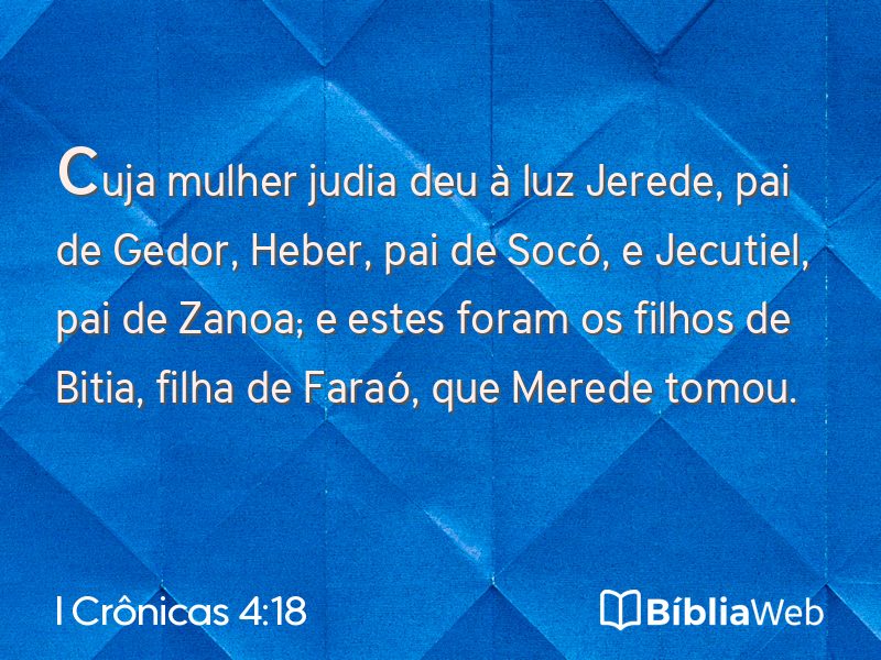 I Crônicas 4:18 em imagem para compartilhar