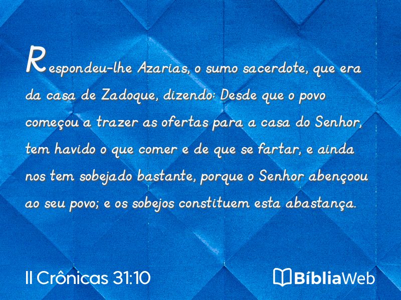 II Crônicas 31:10 em imagem para compartilhar