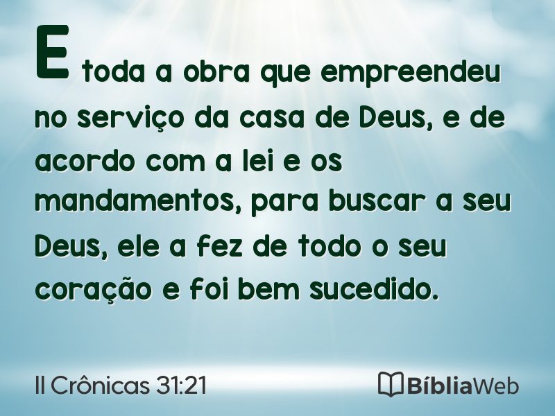 II Crônicas 31:21 em imagem para compartilhar