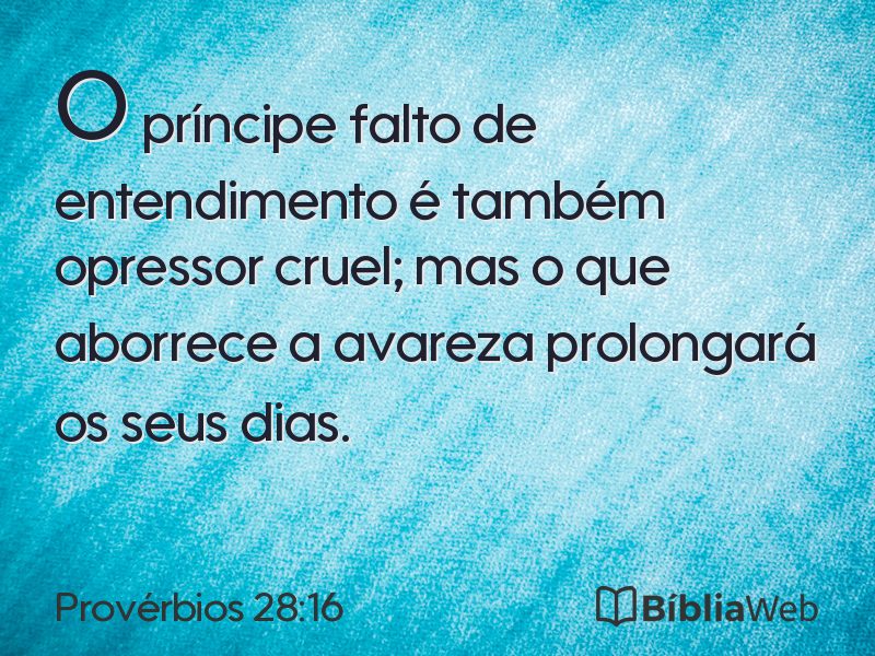 Provérbios 28:16 em imagem para compartilhar
