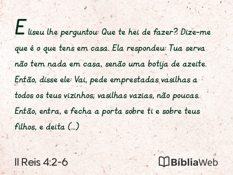 II Reis 4:2-6 em imagem para compartilhar