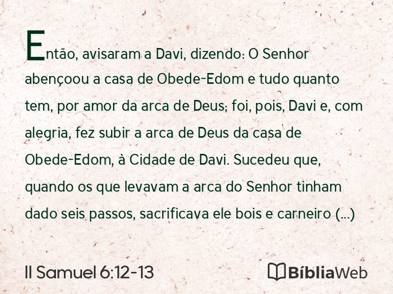 II Samuel 6:12-13 em imagem para compartilhar