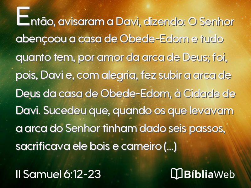 II Samuel 6:12-23 em imagem para compartilhar
