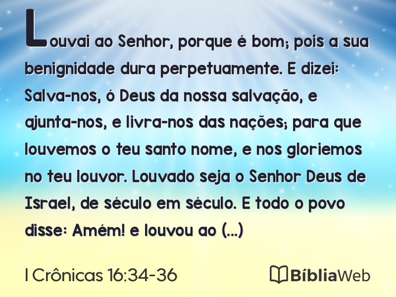 I Crônicas 16:34-36 em imagem para compartilhar