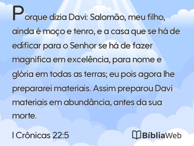 I Crônicas 22:5 em imagem para compartilhar