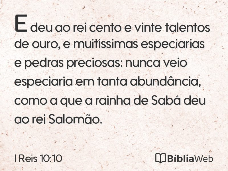 I Reis 10:10 em imagem para compartilhar