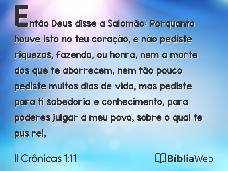 II Crônicas 1:11 em imagem para compartilhar