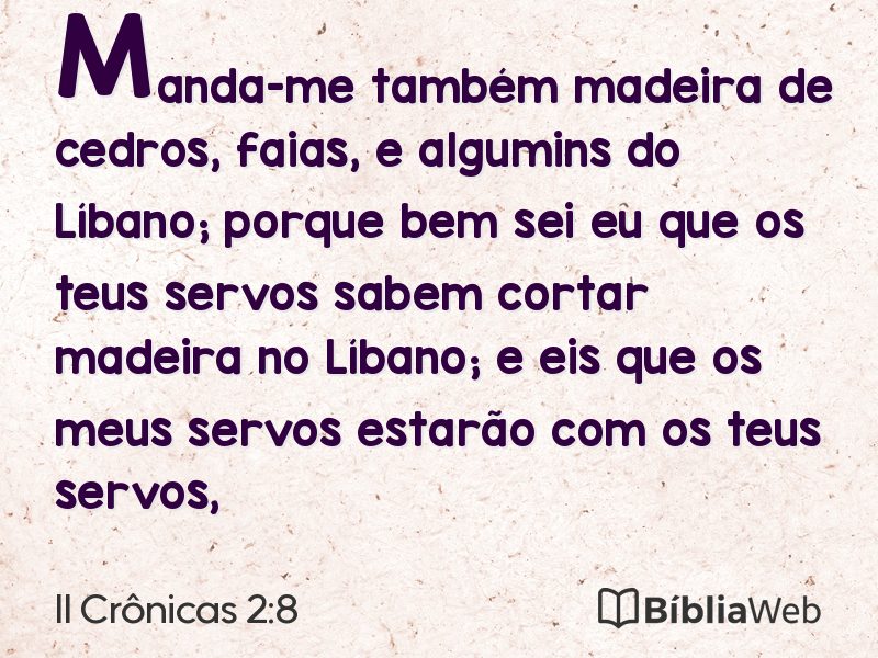 II Crônicas 2:8 em imagem para compartilhar