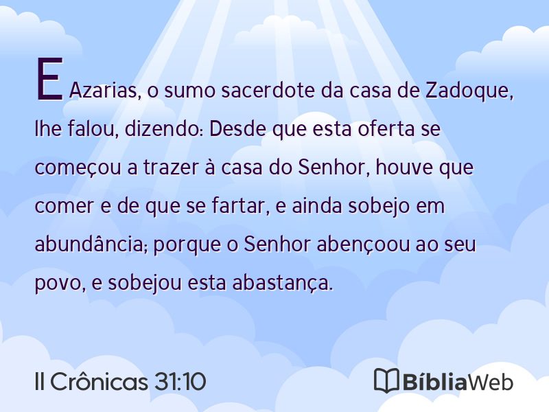 II Crônicas 31:10 em imagem para compartilhar