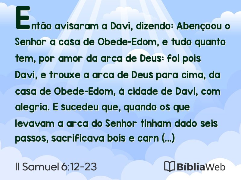 II Samuel 6:12-23 em imagem para compartilhar