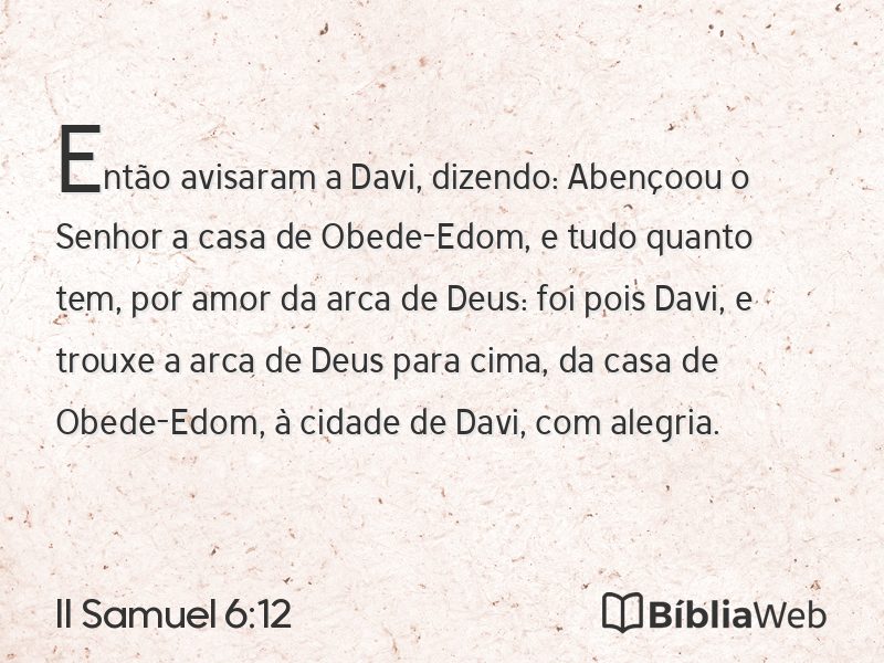 II Samuel 6:12 em imagem para compartilhar