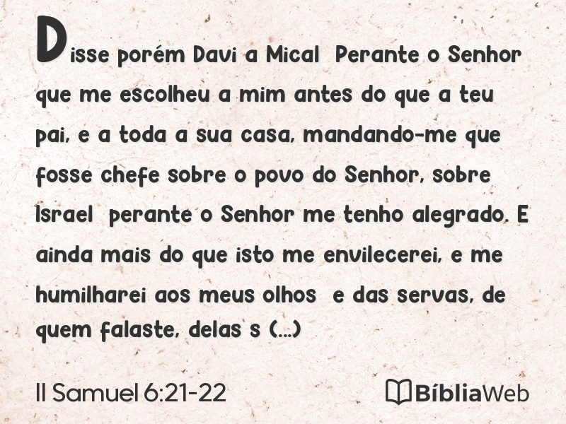 II Samuel 6:21-22 em imagem para compartilhar