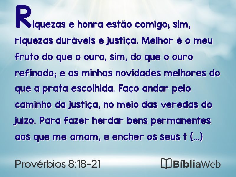 Provérbios 8:18-21 em imagem para compartilhar
