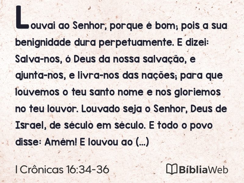 I Crônicas 16:34-36 em imagem para compartilhar
