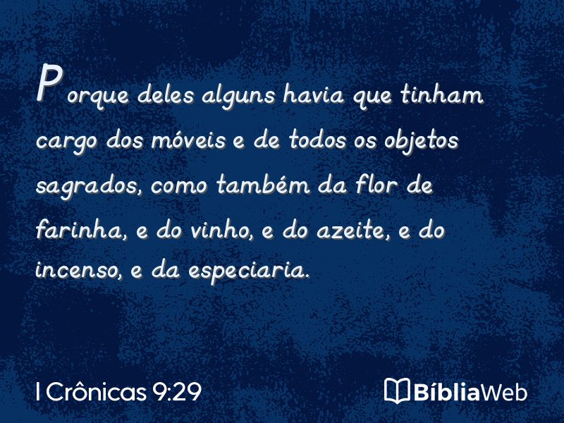I Crônicas 9:29 em imagem para compartilhar