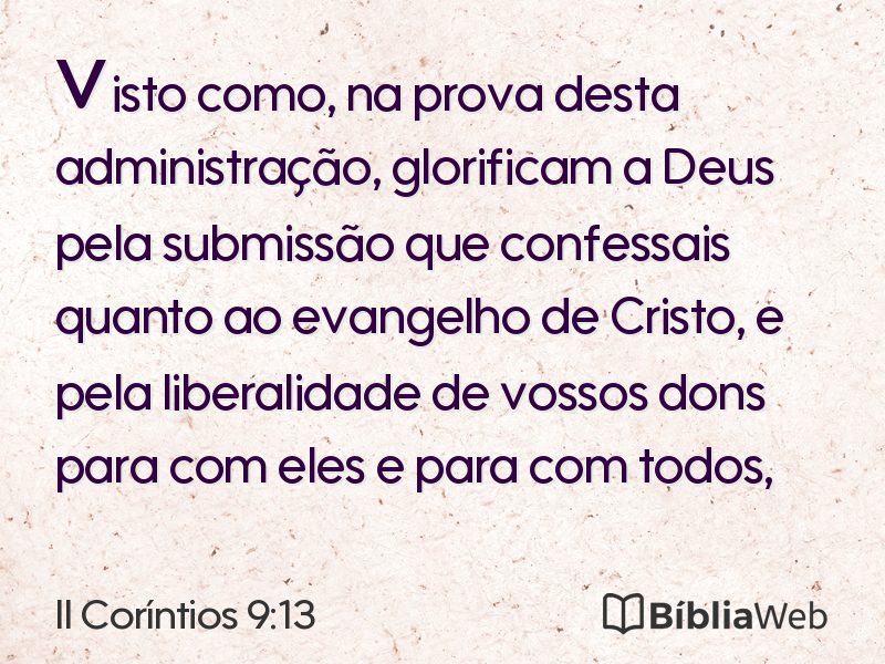 II Coríntios 9:13 em imagem para compartilhar