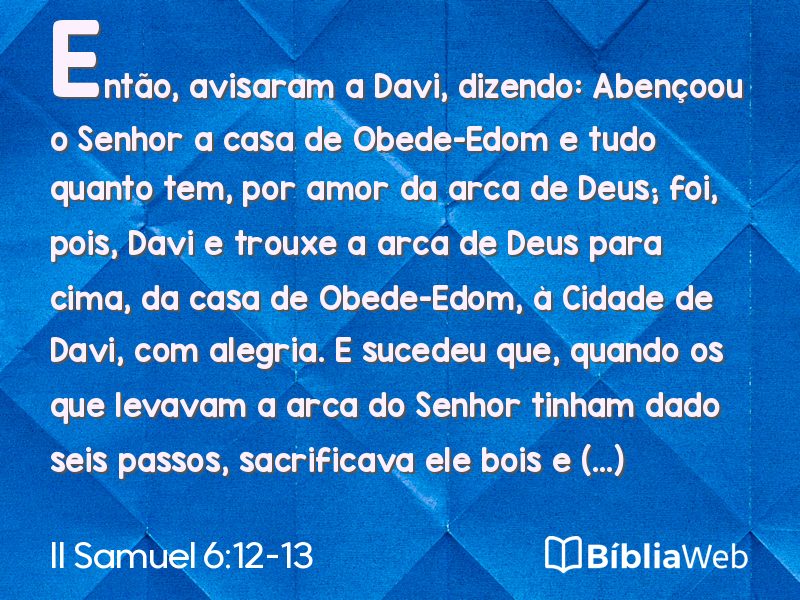 II Samuel 6:12-13 em imagem para compartilhar