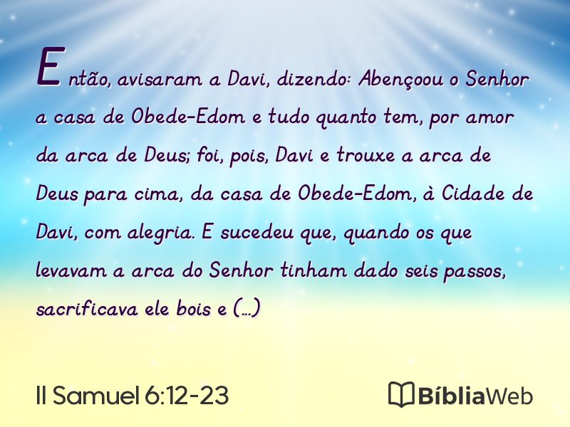II Samuel 6:12-23 em imagem para compartilhar