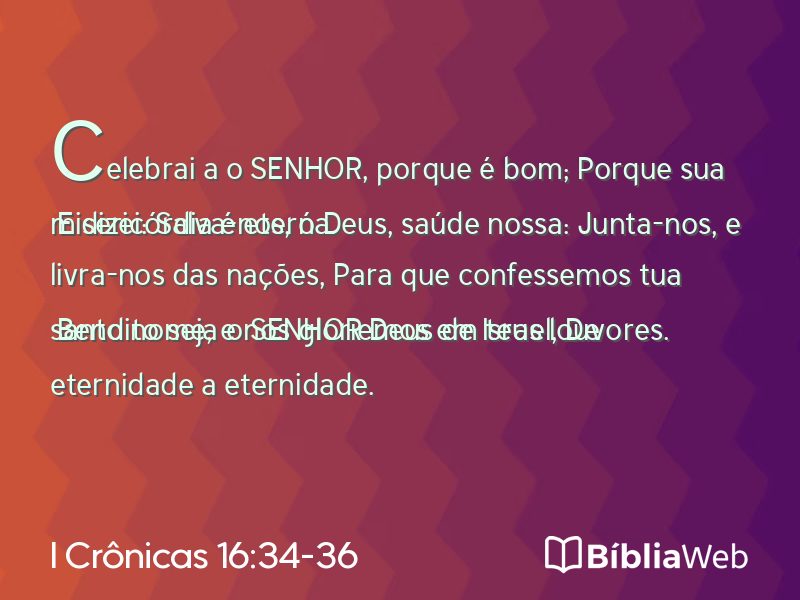 I Crônicas 16:34-36 em imagem para compartilhar