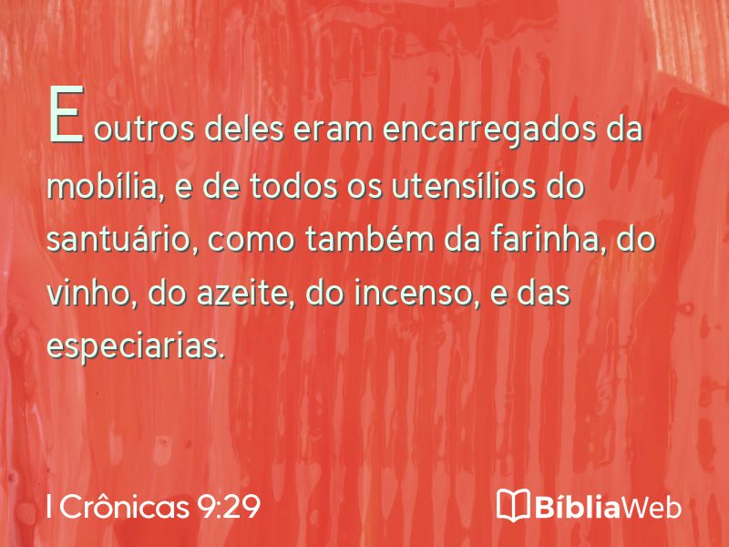 I Crônicas 9:29 em imagem para compartilhar