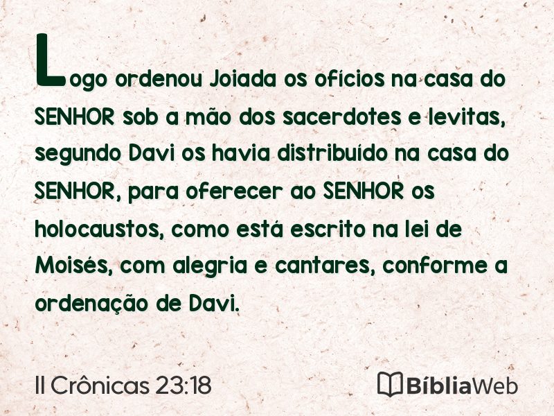 II Crônicas 23:18 em imagem para compartilhar
