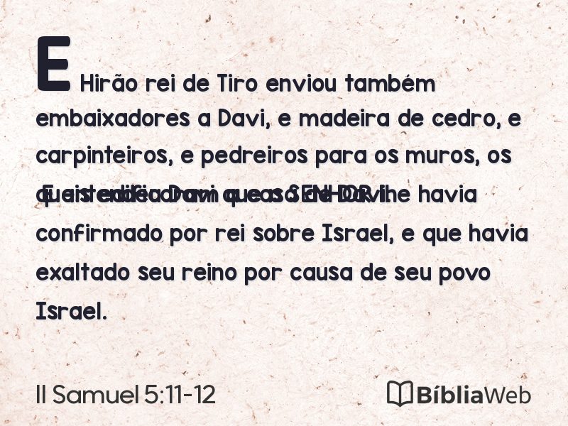 II Samuel 5:11-12 em imagem para compartilhar