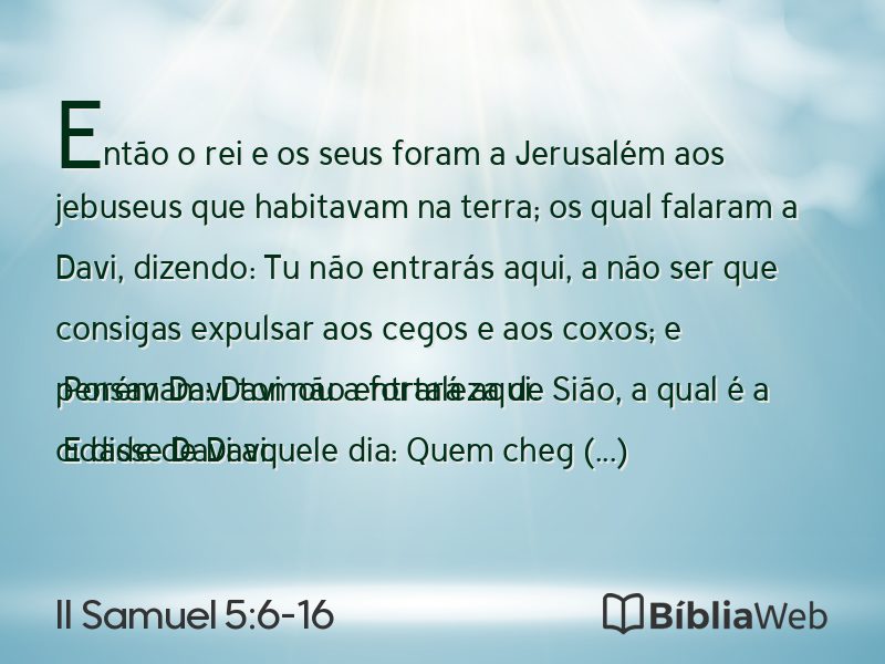 II Samuel 5:6-16 em imagem para compartilhar