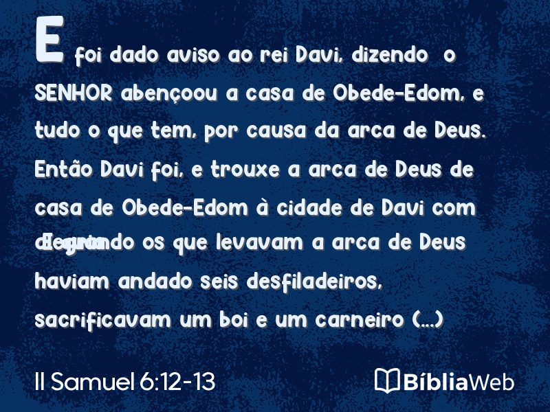 II Samuel 6:12-13 em imagem para compartilhar