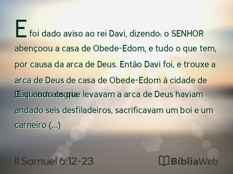 II Samuel 6:12-23 em imagem para compartilhar