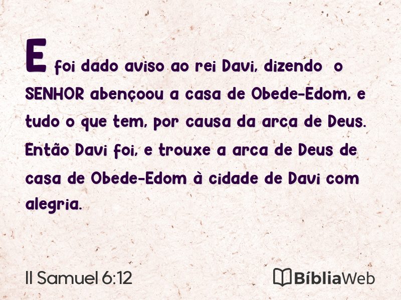 II Samuel 6:12 em imagem para compartilhar