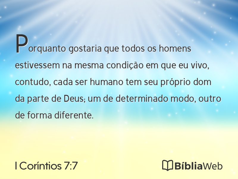 I Coríntios 7:7 em imagem para compartilhar