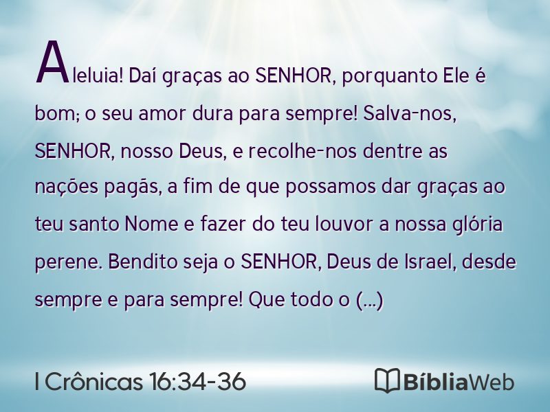 I Crônicas 16:34-36 em imagem para compartilhar