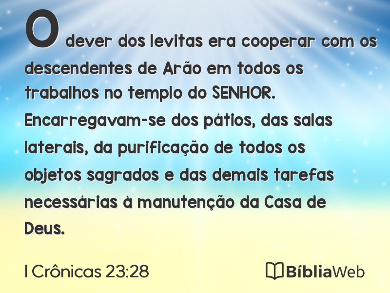 I Crônicas 23:28 em imagem para compartilhar