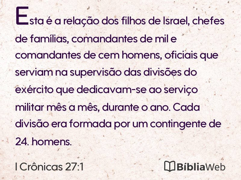 I Crônicas 27:1 em imagem para compartilhar